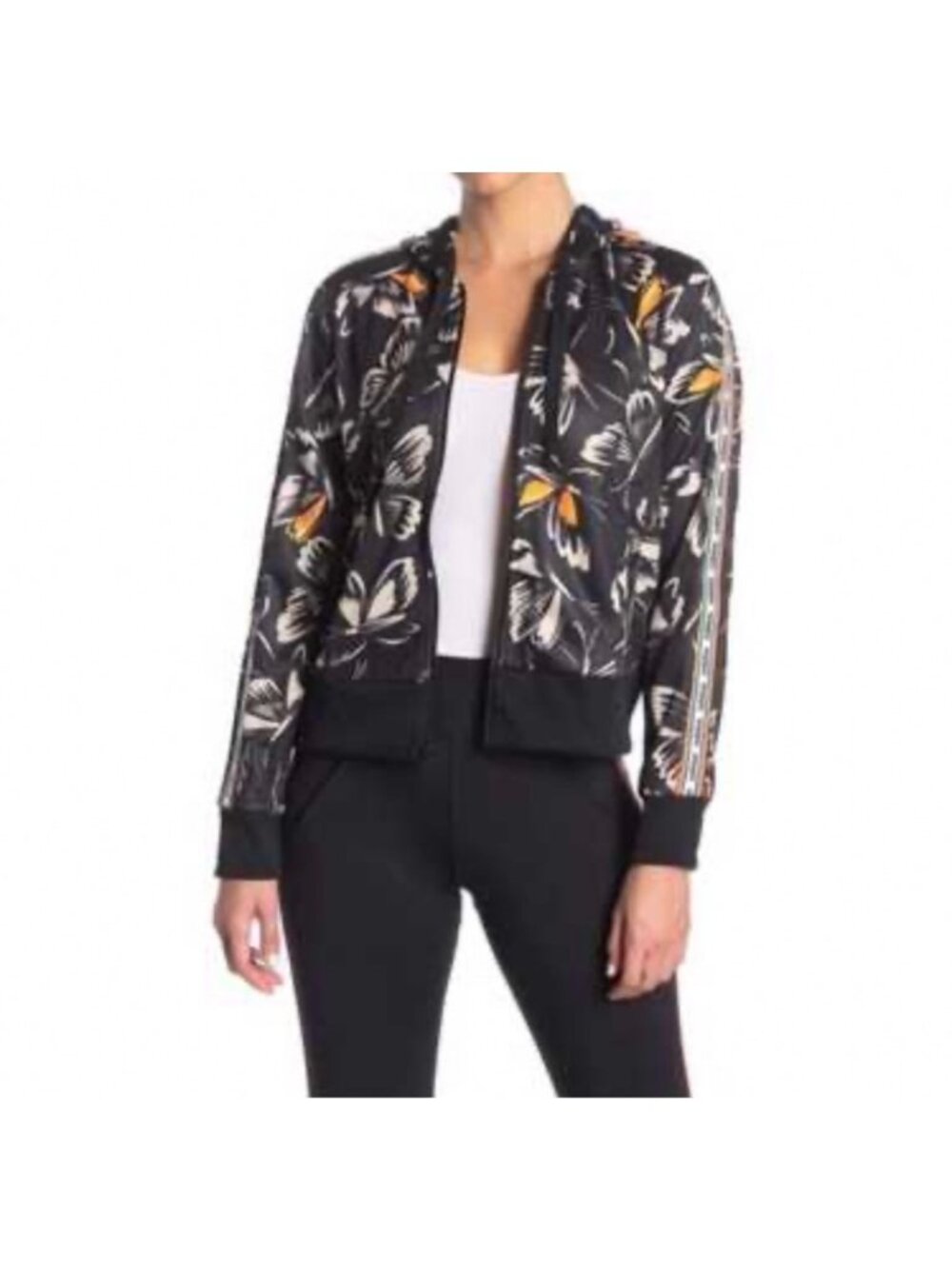 Adidas Farm Rio Black Butterfly Print Hoodie Jacket Womens XL Full-Zip